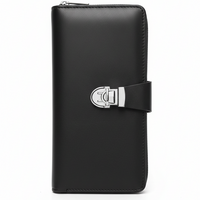 Premium Black Leather Travel Organizer Wallet with Metal Lock Closure