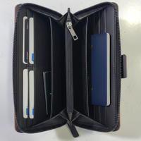 Premium Black Leather Travel Organizer Wallet with Metal Lock Closure