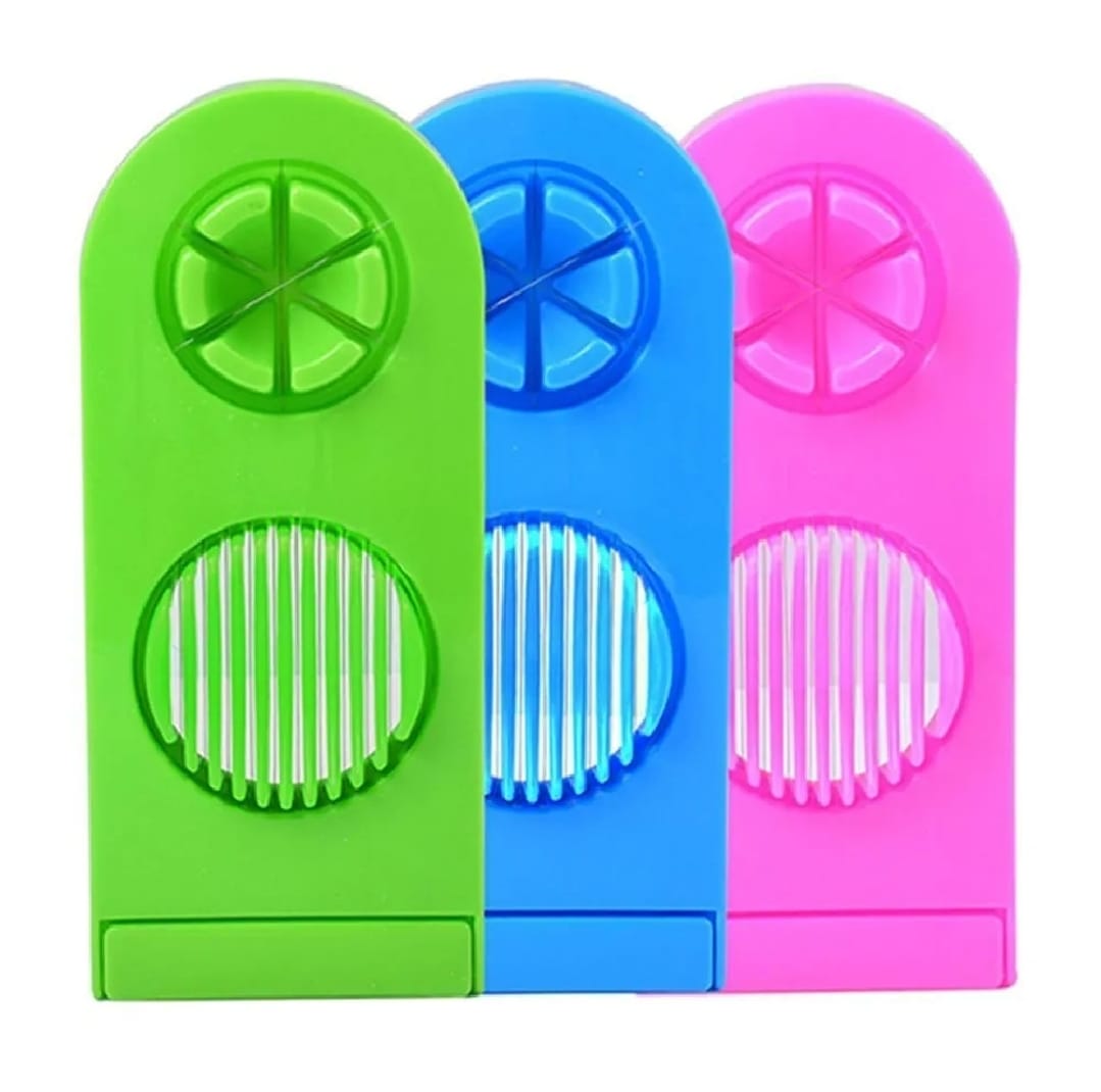2-in-1 Egg Cutter & Slicer – Boiled Egg Slicing Machine with Stainless Steel Cutting Wires, Kitchen Cooking Tool | Random Color