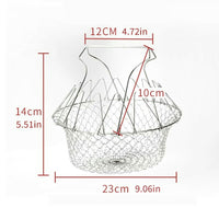Stainless Steel Multi-Functional Foldable Chef Basket – Deluxe Kitchen Colander, Mesh Steam, Rinse, Strain & Fry Basket