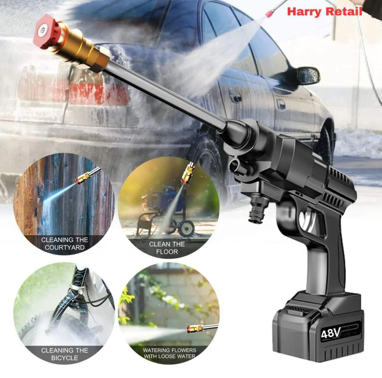 Automatic Cordless Car Wash Spray Gun | 48V High Pressure Lithium Battery | Wireless Foam Jet Washer