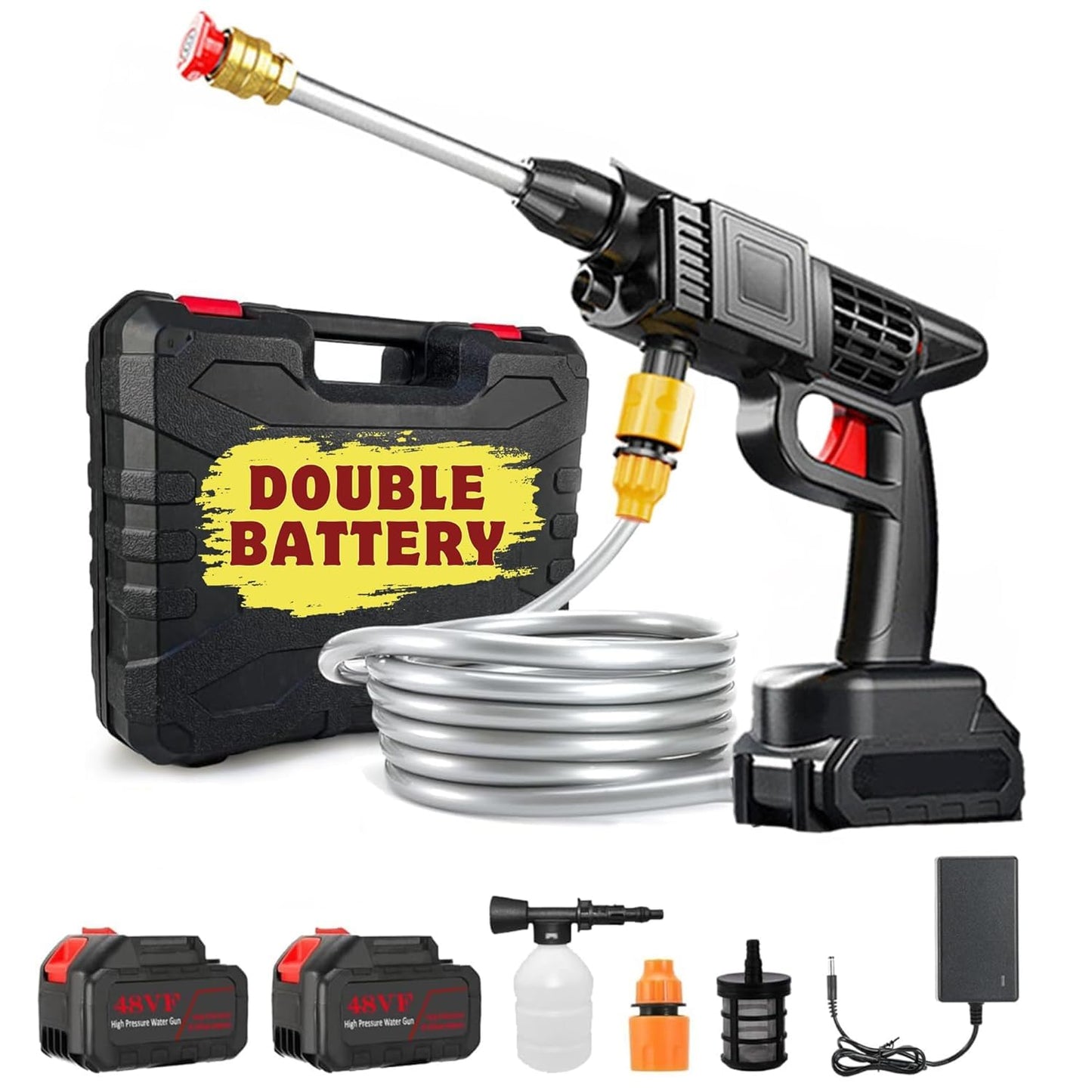 Automatic Cordless Car Wash Spray Gun | 48V High Pressure Lithium Battery | Wireless Foam Jet Washer