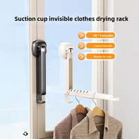 Folding Wall Mounted Clothes Drying Rack With Suction Cup Retractable Portable Space Saving Laundry Organizer (Random Colour)
