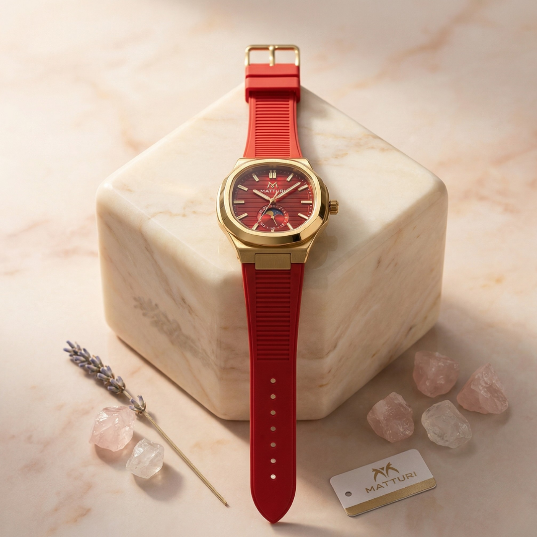 Matturi Fashion Luxury Sports Wristwatch Gold Plated Case Silicone Rubber Strap