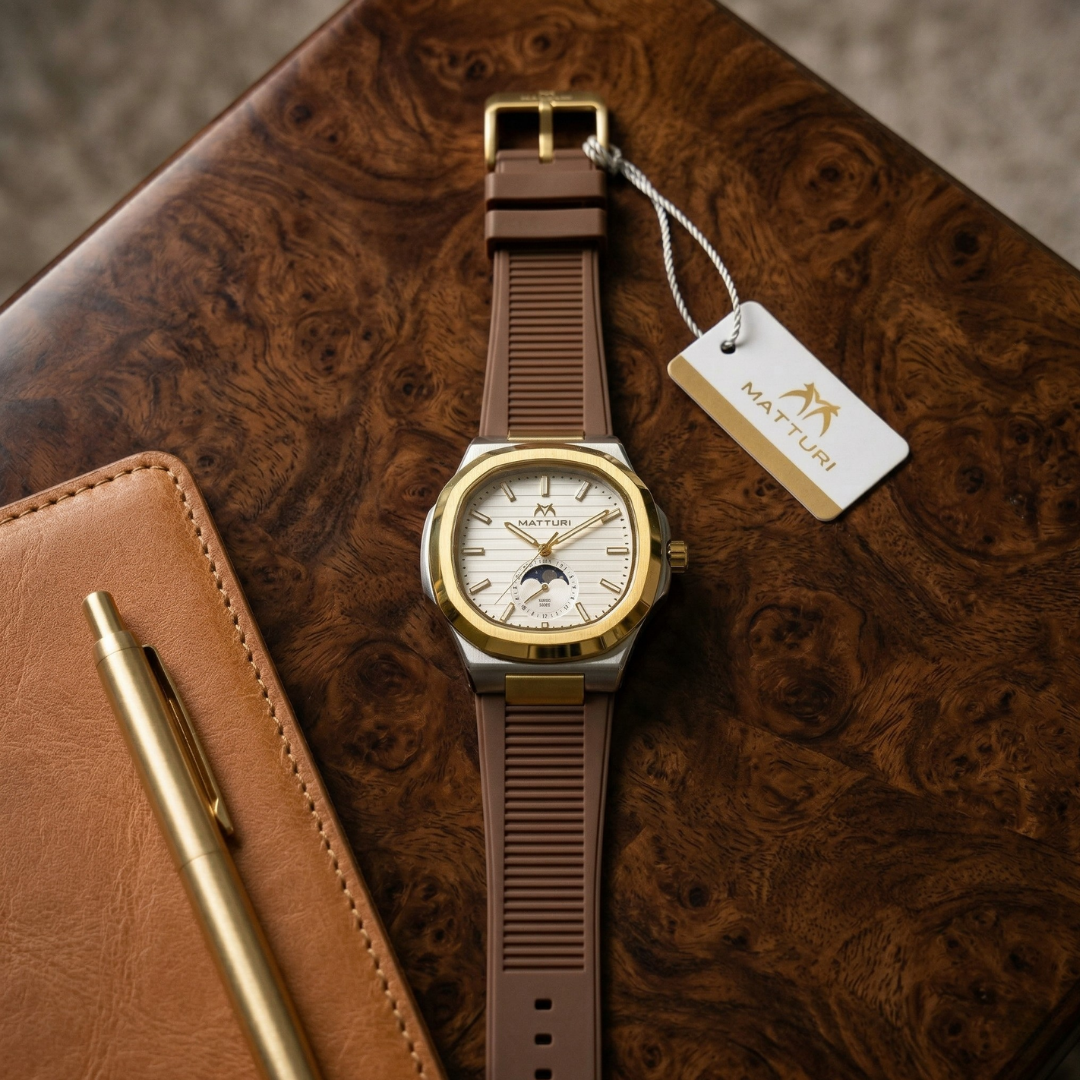 Matturi Fashion Luxury Sports Wristwatch Gold Plated Case Silicone Rubber Strap