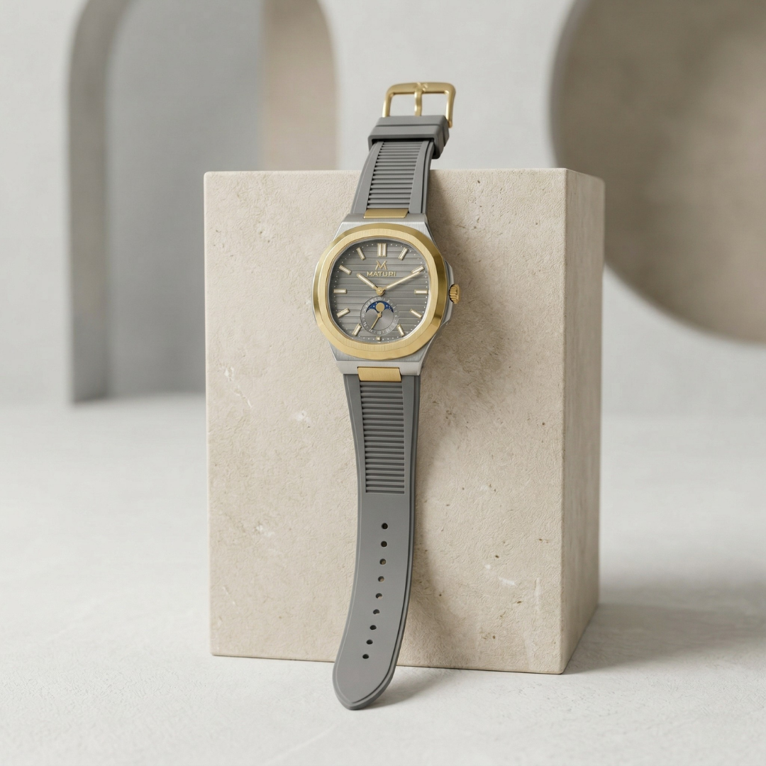 Matturi Fashion Luxury Sports Wristwatch Gold Plated Case Silicone Rubber Strap