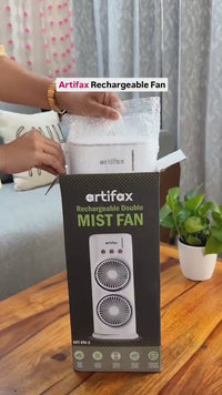 Double-Ended Spray Water Mist Fan – Dual Fan Cooling with 90° Rotation, RGB Lights, and Strong Brushless Motor – USB Powered Desktop Air Cooler
